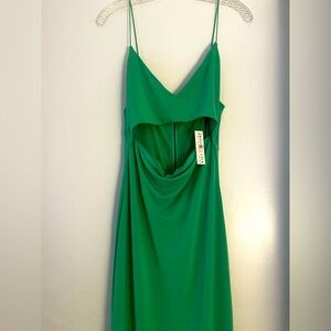 NWT Alice + Olivia Kelly Green midi cutout front detail dress Large/12